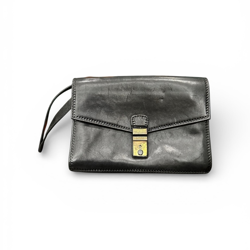 Vintage Bally Black Leather Key Lock Clutch Made in Italy from 1960s